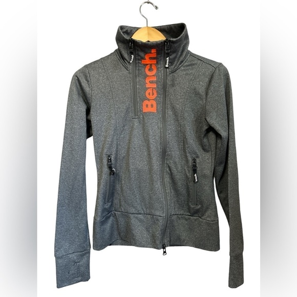 Bench Womens Sweatshirit Small Gray Full Zip Thumb Holes‎ Gym Pockets - Picture 1 of 7